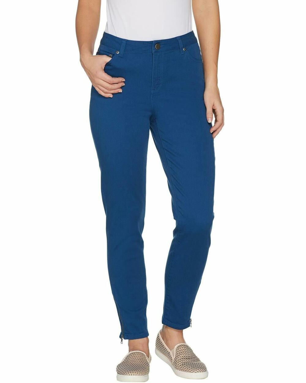 LOGO Lori Goldstein Skinny Ankle Pants Size 0 Marine Blue Twill Stretch NWOT